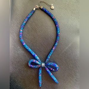 Betsy Johnson blue pink stone filled bow necklace